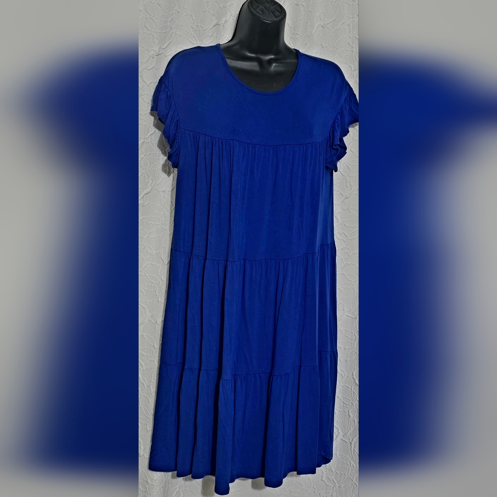 Sweet Lovely by Jen, Women’s Royal Blue Flutter Sleeve Ruffle Tiered Dress Sz S